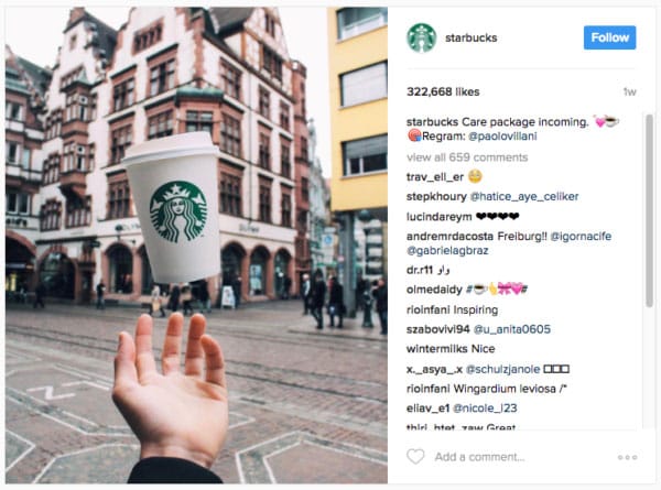 Starbucks thường xuyên đưa ra các ưu đãi thông qua hình thức like, share, comment trên mạng xã hội, từ đó tăng tỷ lệ tương tác cũng như độ phủ của sản phẩm đến người dùng.