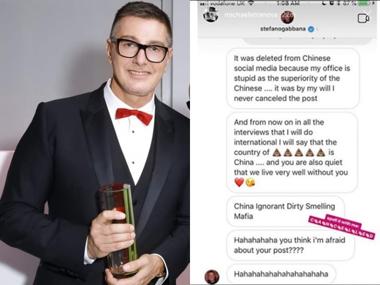 Tin nhắn của Stefano Gabbana chứa nhiều lời lẽ miệt thị Trung Quốc