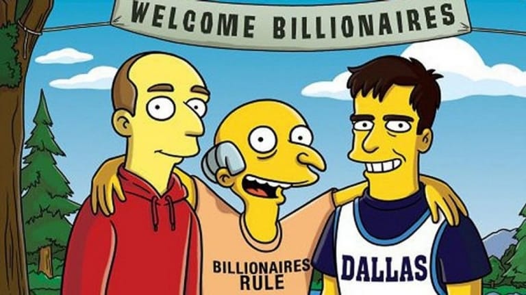 Nhân vật (áo đỏ ngoài cùng) mà Jeff Bezos lồng tiếng cho series The Simpsons.