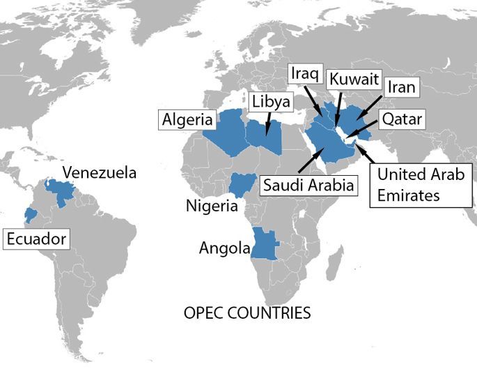 Các thành viên của OPEC ngày nay, một nửa tới từ Trung Đông, 2/3 là các nước Ả Rập.