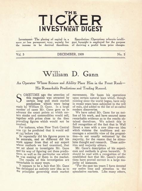 Chuyên san “Ticker and Investment Digest” và bài viết về Gann năm 1909