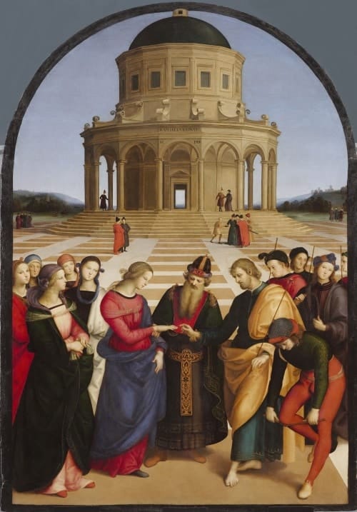 Bức “The Marriage of the Virgin” (Tạm dịch: Hôn lễ của Đức mẹ đồng trinh) là một tác phẩm của danh họa Phục Hưng Raphael (1483 – 1520)