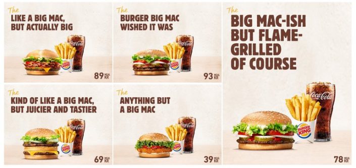 Bánh mì kẹp thịt là sản phẩm Burger King thông thường được thay đổi bằng những cái tên tạm thời liên quan đến Big Mac