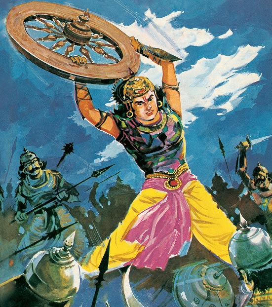 Nhớ lại thủ thuật của vua Krishna, Abhimanyu xâm nhập chakravyuh thành công rồi chớp nhoáng tiến về phía trung tâm của nó