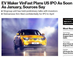 Bloomberg: VinFast sẽ IPO tại Mỹ sớm nhất vào tháng 1/2023, có thể thu về 1 tỷ USD - HappyLive