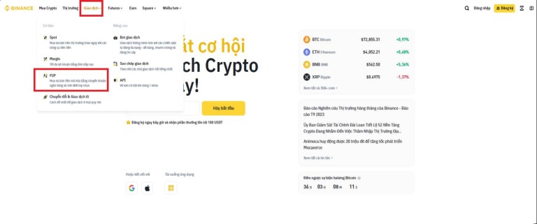 Mua Bitcoin trên Binance P2P